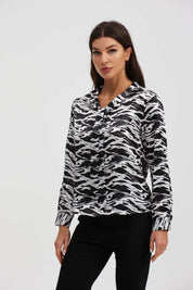 Blusa Mujer Aplicación Lazo Manga Negro