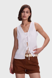 Blusa Mujer Amarras Delanteras Crudo