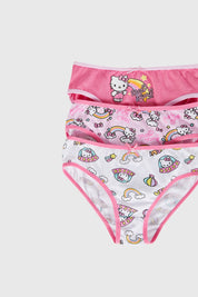 Calzón niña tripack Hello Kitty en color rosado con estampados divertidos.