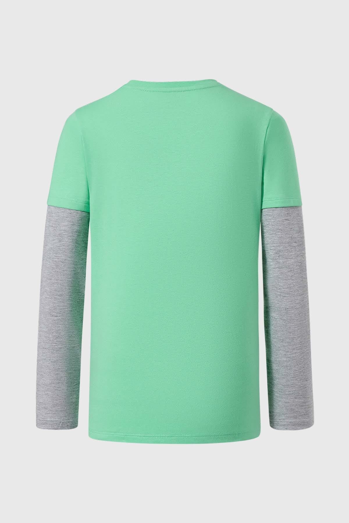 POLERA NIÑO DOBLE MANGA BÁSICA VERDE