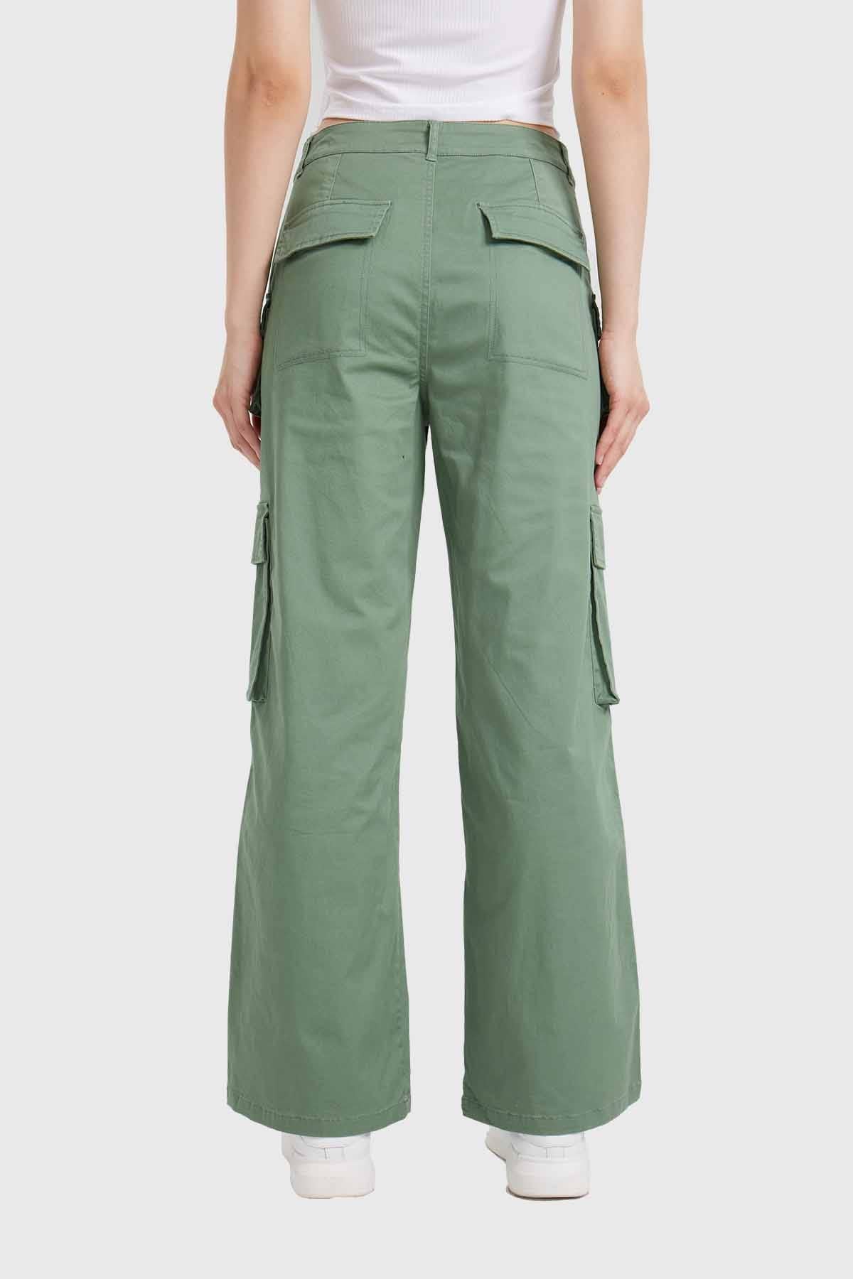 Pantalón Mujer Cargo Tiras Verde