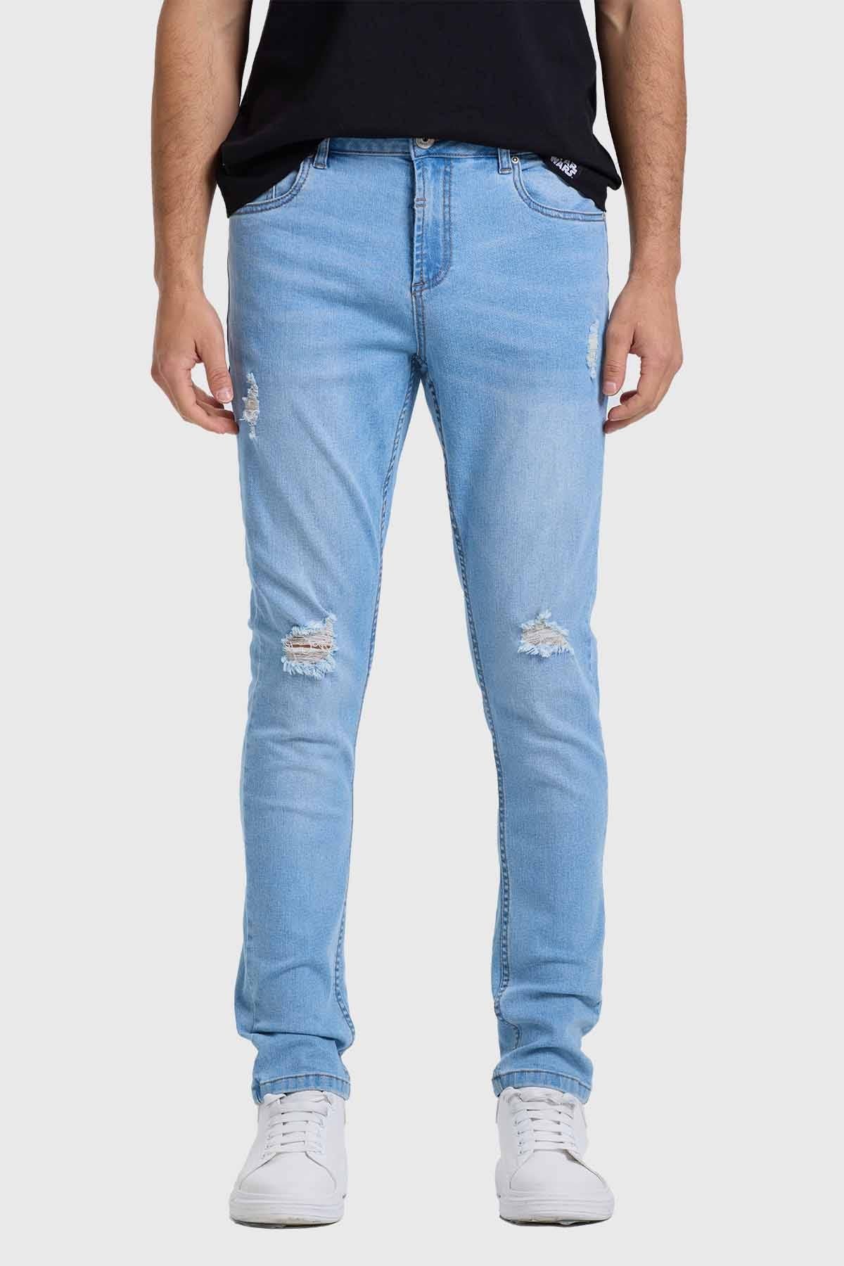 JEANS HOMBRE SKINNY DESTROYED AZUL CLARO