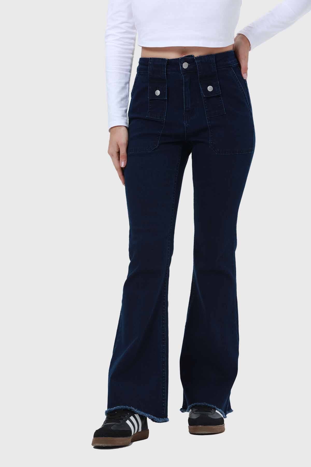 Jeans Mujer Flare Cargo Azul Índigo