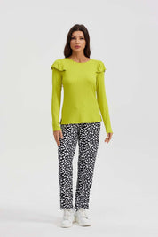 Polera Mujer Rib Manga Vuelo Verde