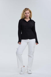 Blusa Mujer Abotónada Textura Negro
