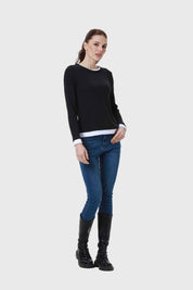 Polera Mujer Aplicación Doble Basta Negro