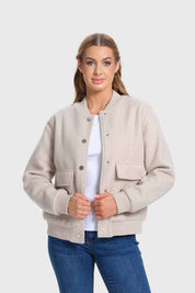 Chaqueta Mujer Bomber Con Aplicación Arena