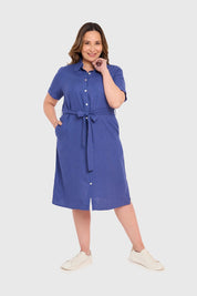 Vestido Mujer Lino Abotonado Azul