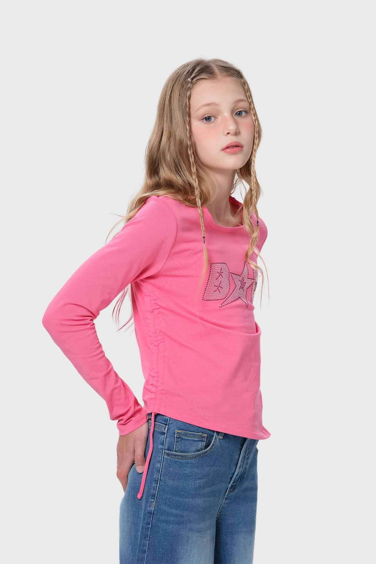 Polera Niña Con Nudo Recogido Rosado