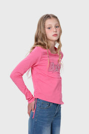 Polera Niña Con Nudo Recogido Rosado