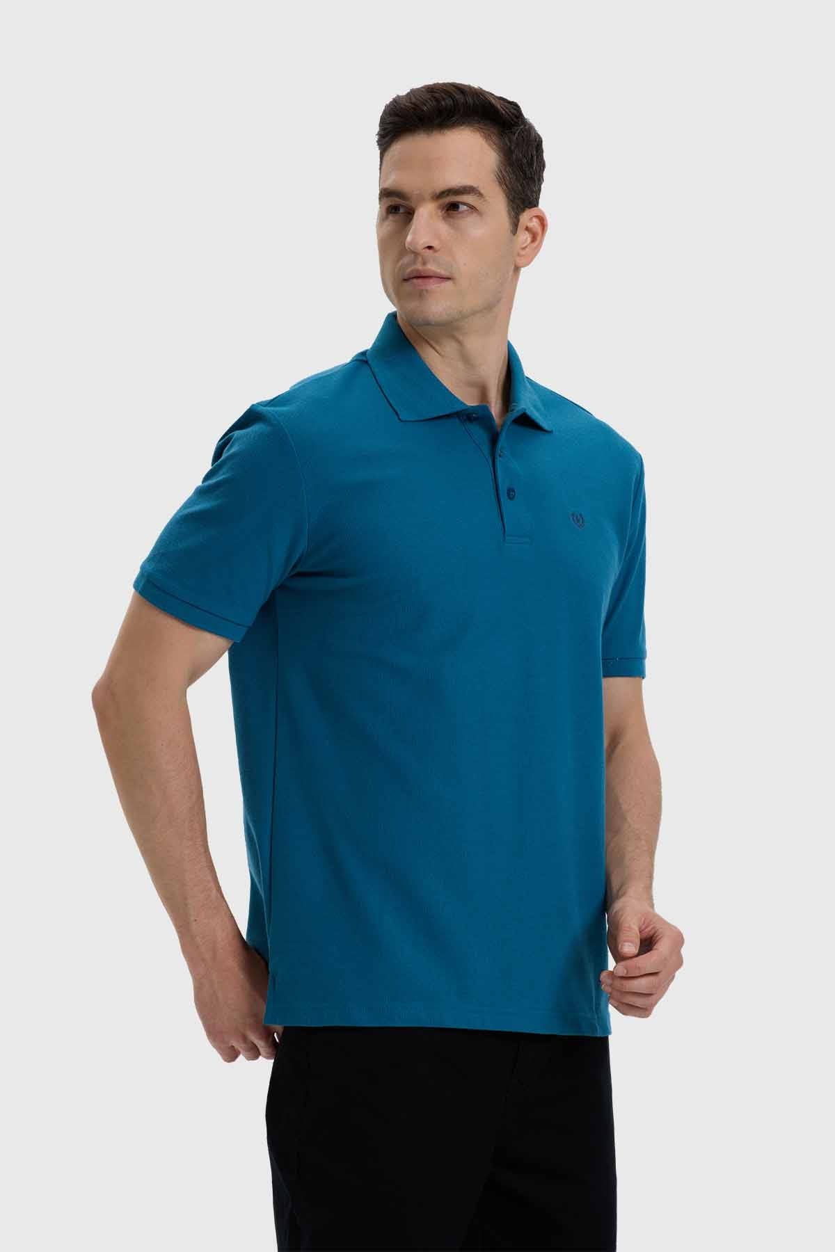 POLERA HOMBRE LISA CON LOGO AZUL PETROLEO