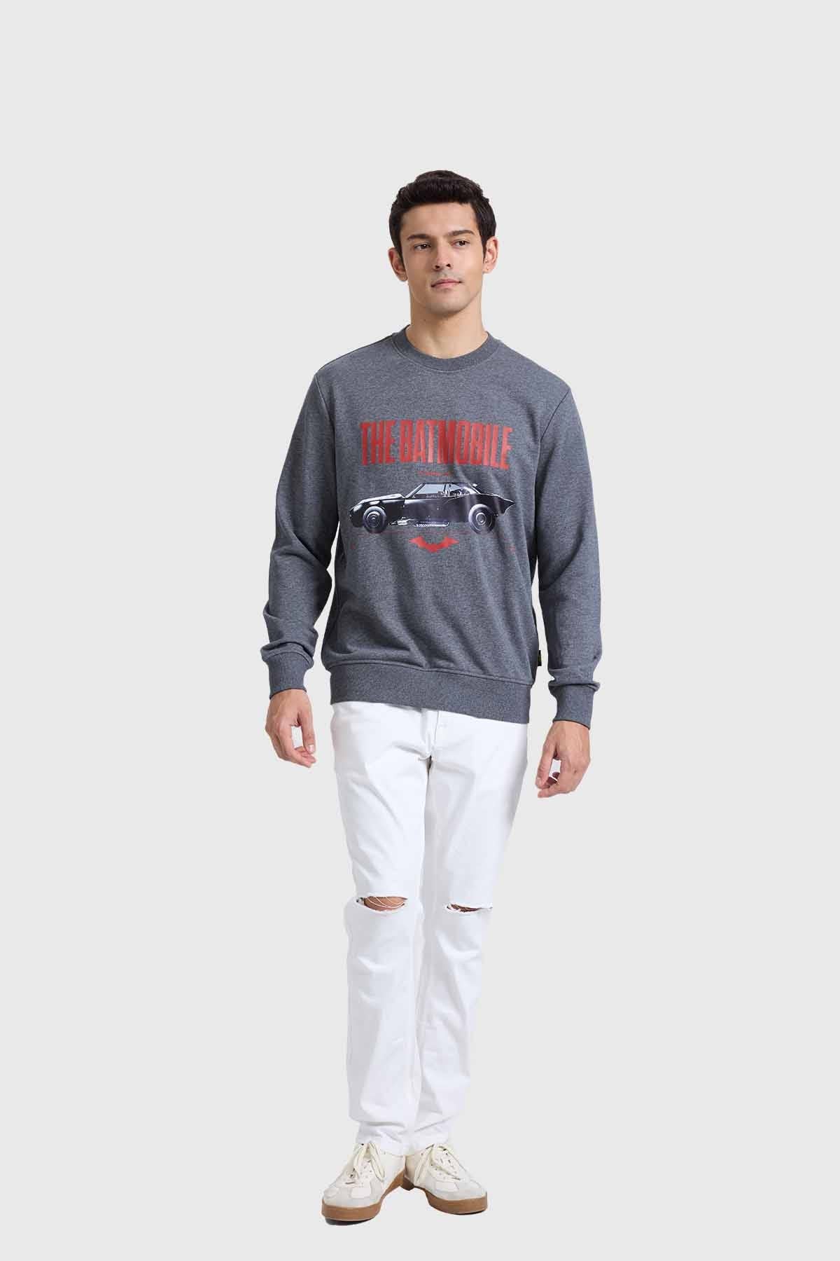 Poleron gris marengo melange para hombre con estampado de Batmobile.