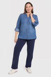 Blusa Mujer Denim Bordada Azul