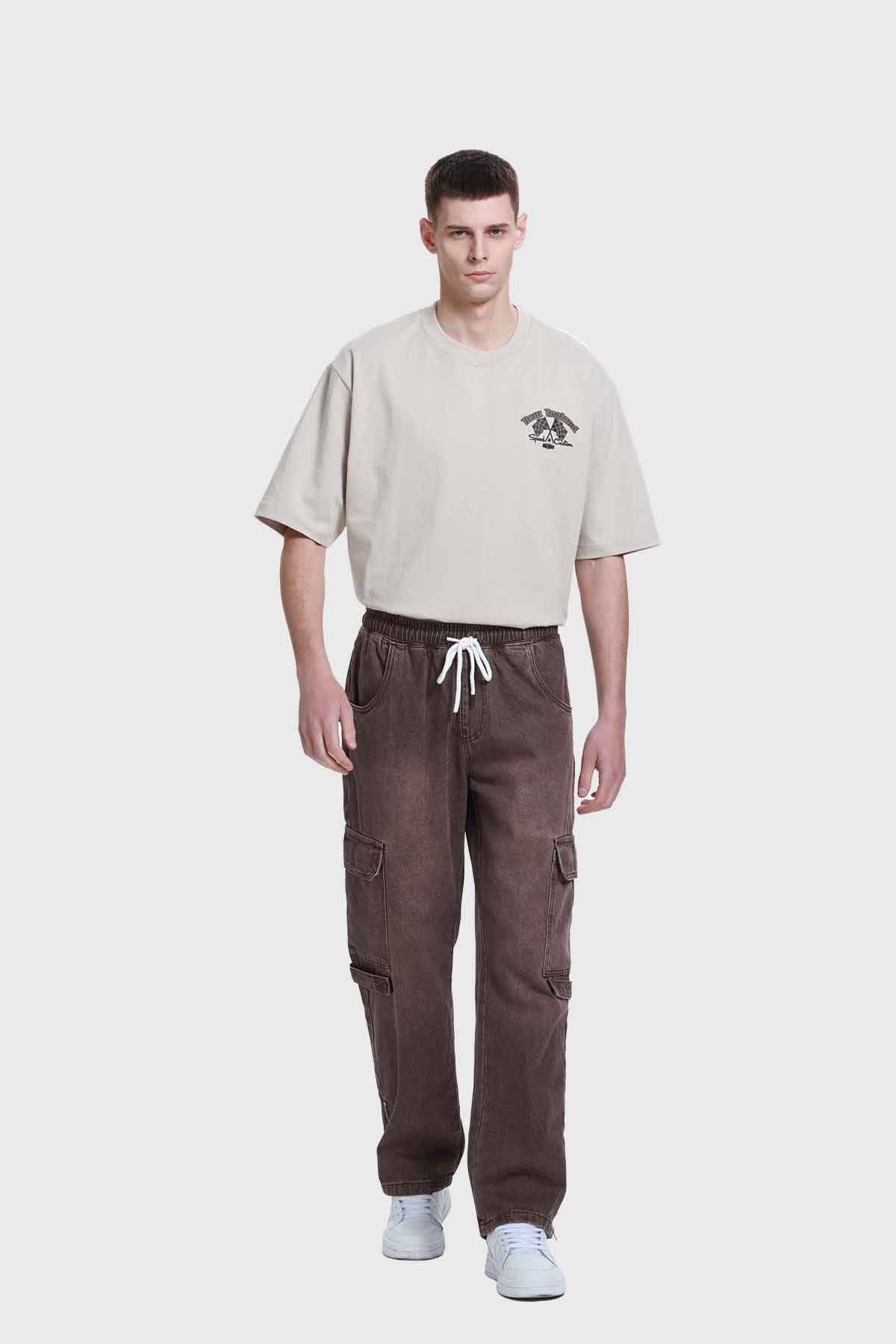 Jeans Hombre Cargo Recto Café