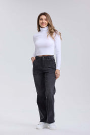 Jeans Mujer Recto Cargo Gris