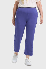 Pantalón Buzo Mujer Detalle Ojetillo Azul