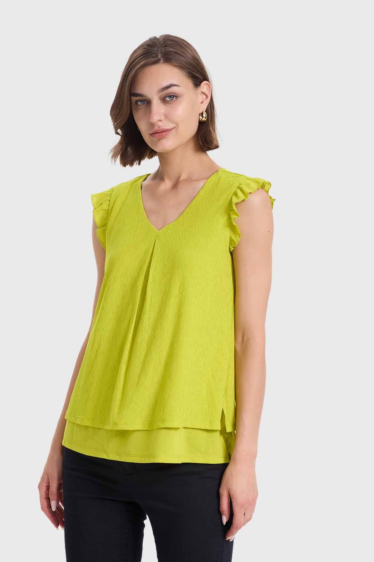 Polera Mujer Doble Capa Y Pinza Verde