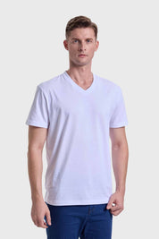 Polera Hombre Cuello V Básica Blanco