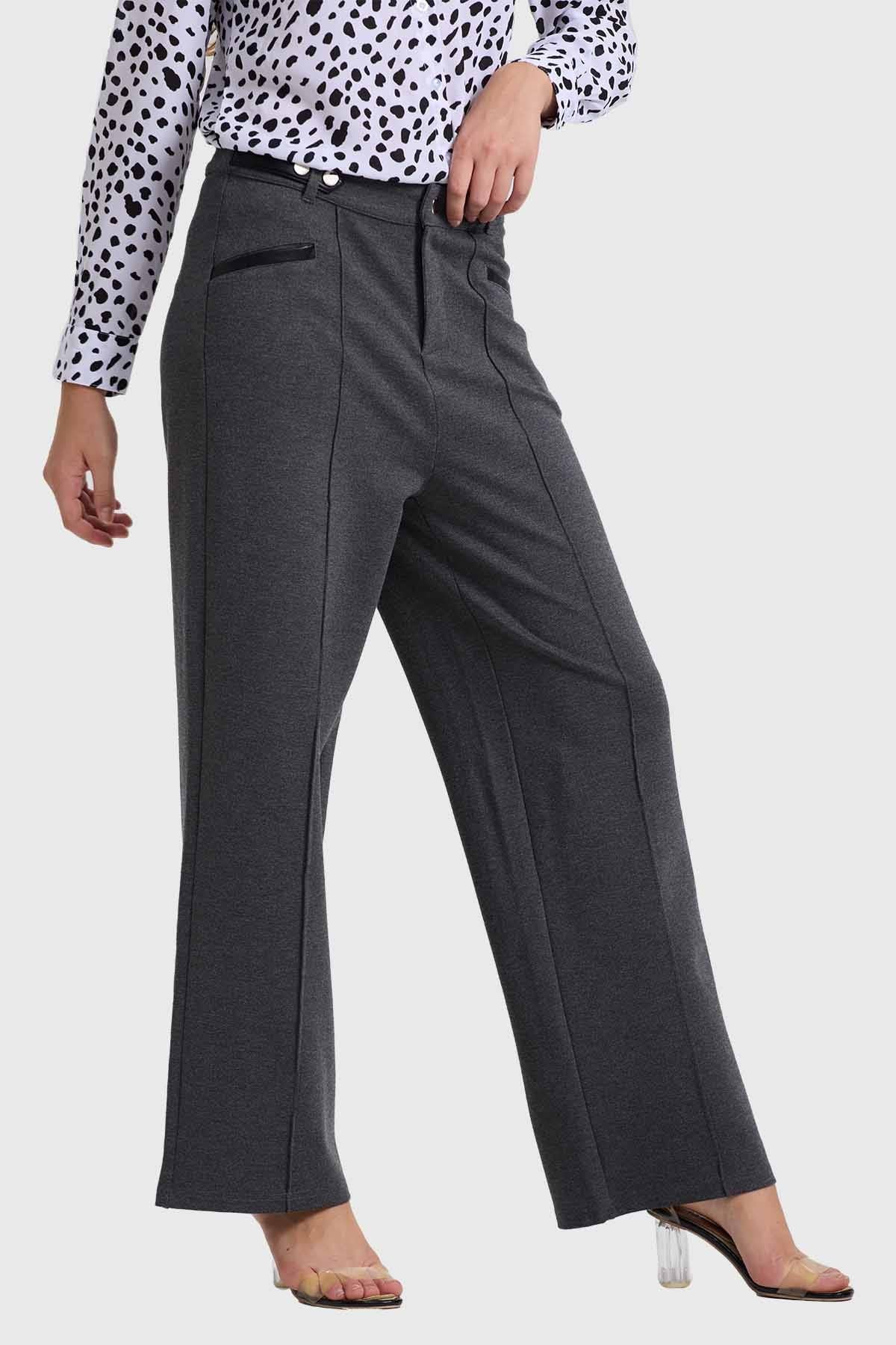 PANTALÓN MUJER TIRO ALTO SASTRERO GRIS MELANGE