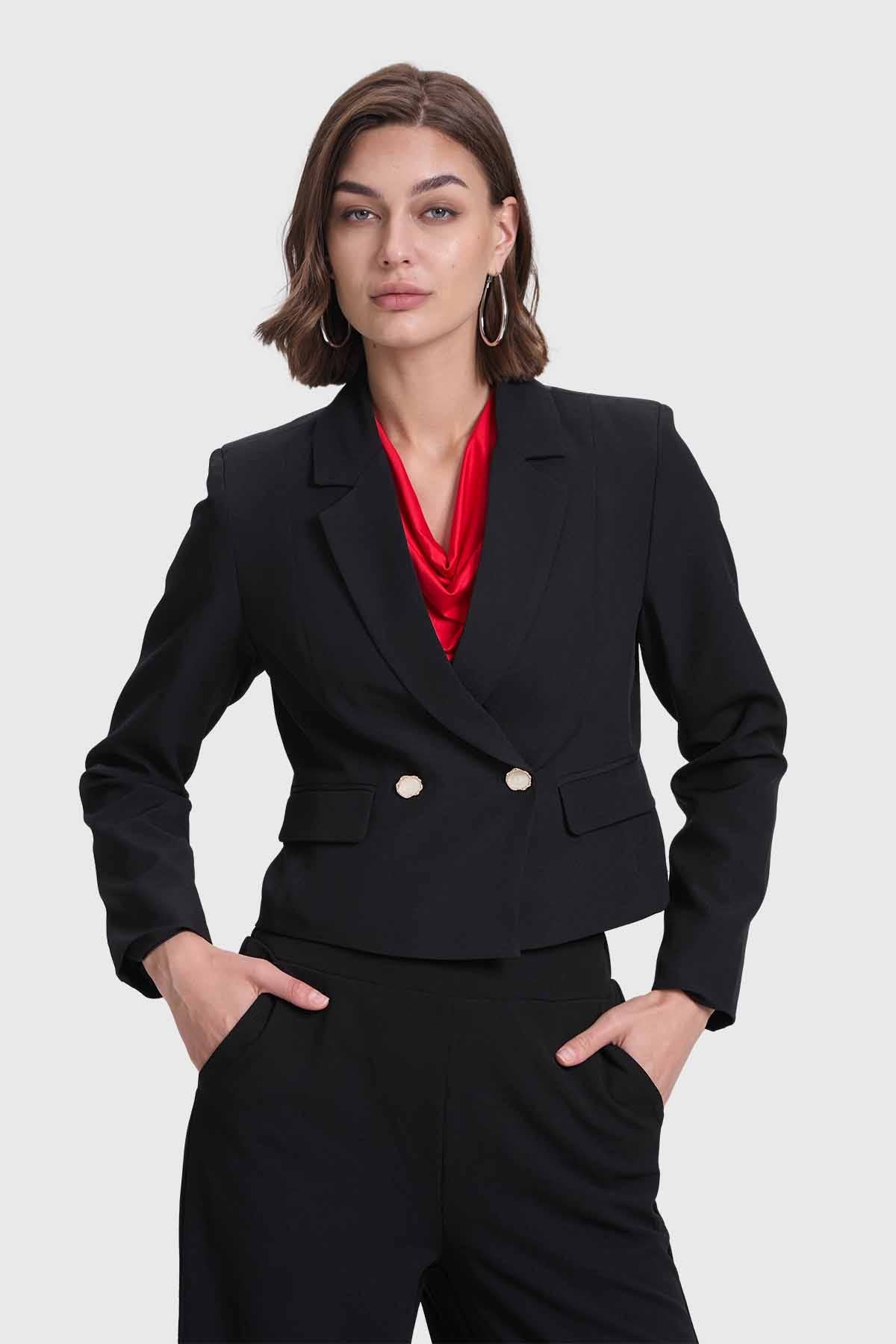 Blazer Mujer Corte Cruzado Negro