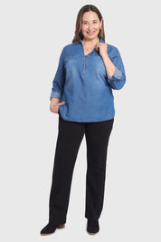Blusa Mujer Con Tachas Bolsillo Azul