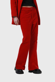 Pantalón Mujer Flare Push Cotelé Rojo