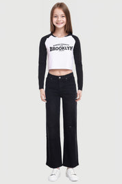 Jeans Niña Wide Leg Con Roturas Negro