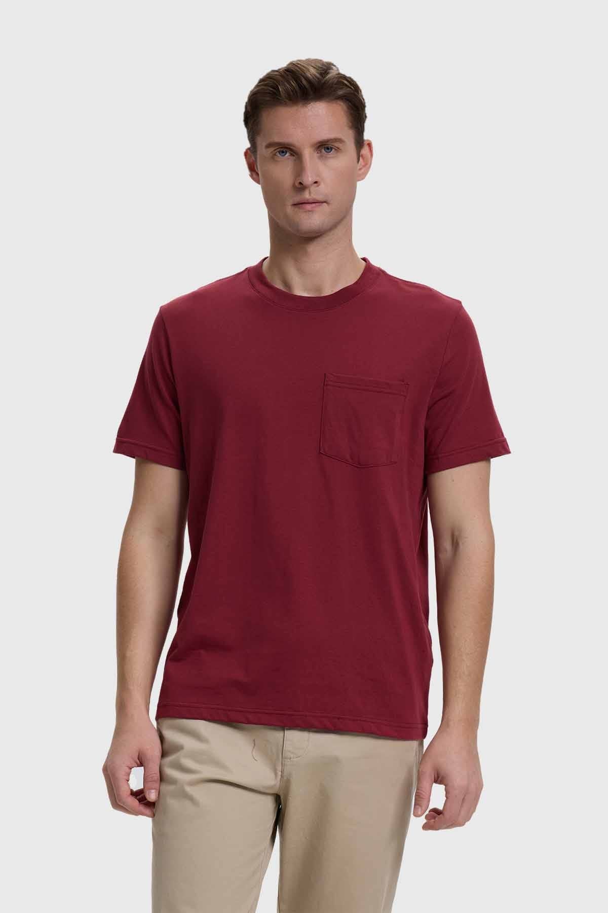 Polera Hombre Básica Con Bolsillo Burdeo