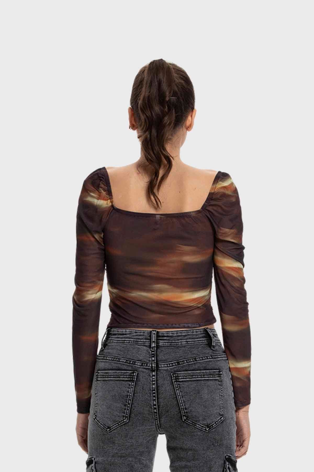 Polera Mujer Drapeada Bardot Café