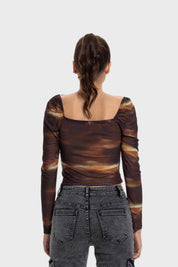 Polera Mujer Drapeada Bardot Café