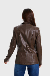 Blazer Mujer Efecto Cuero Chocolate
