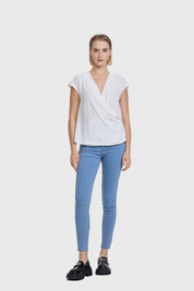 Blusa Mujer Manga Caída Escote Cruz Crudo