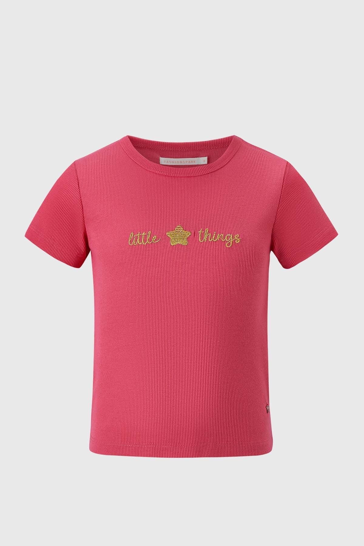 Polera Niña Rib Bordado Fucsia