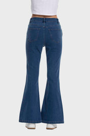 Jeans Mujer Flare Ojetillo Azul