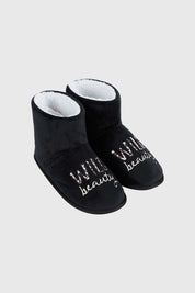 Pantufla Mujer Botita Print Negro