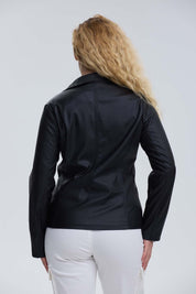 Chaqueta Mujer Biker Efecto Cuero Negro