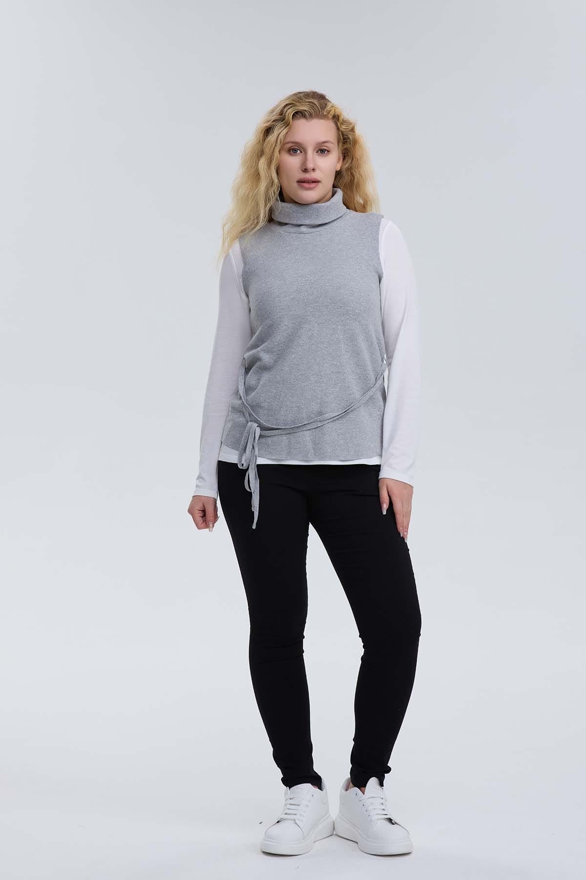 Sweater Mujer Con Amarra Gris
