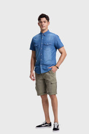 Camisa Hombre Doble Bolsillo Azul