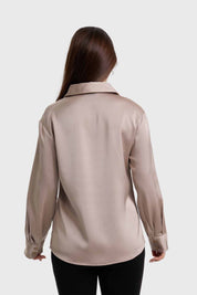 Blusa Mujer Satinada Abotonada Beige