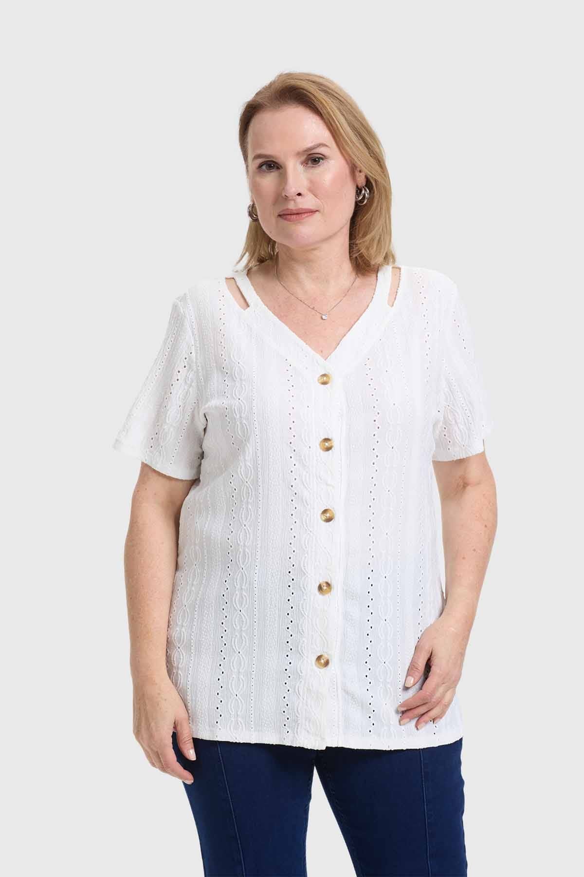 Polera Mujer Abotonada Crudo