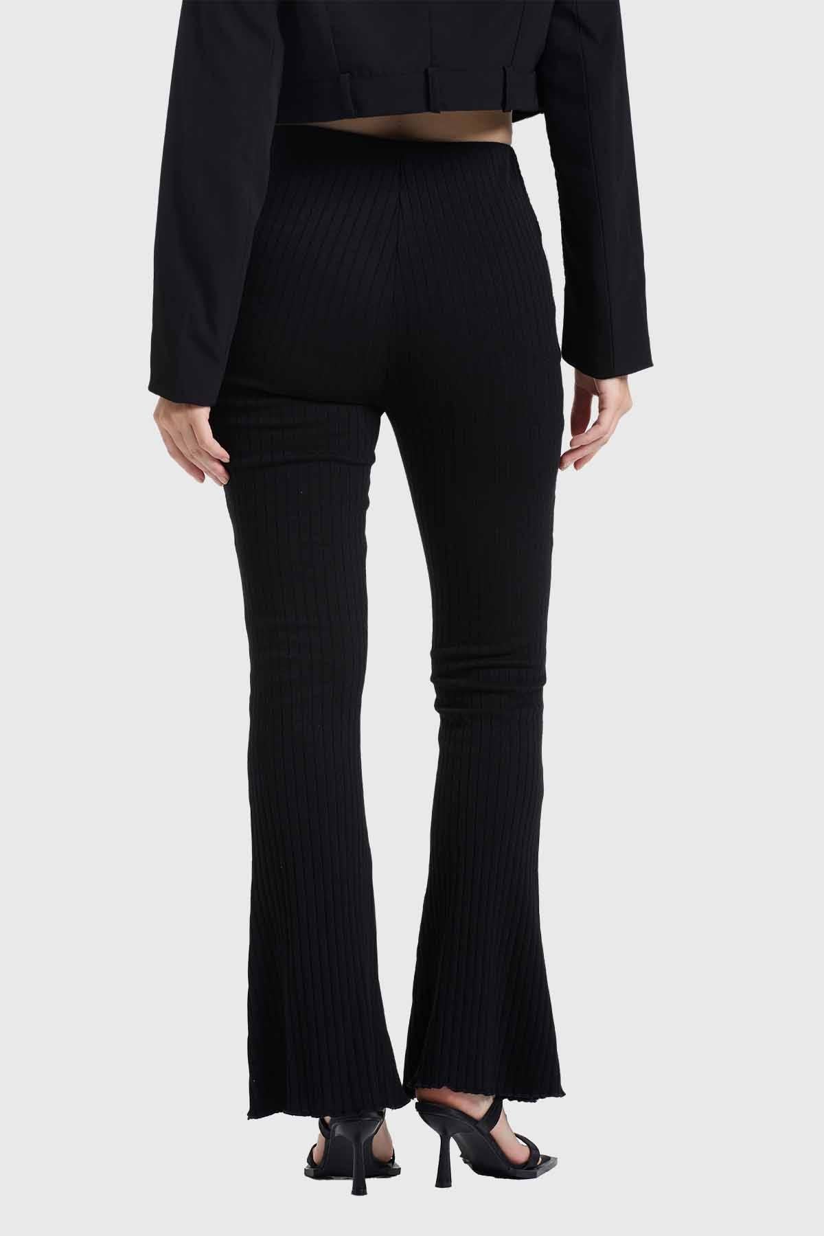 Pantalón Mujer Flare Rib Negro