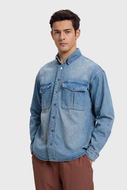 Camisa Hombre Sobrecamisa Overdyed Azul Retro