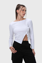 Polera Mujer Ojetillos En Costado Blanco
