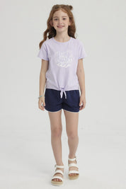 Short azul marino para niña con cordón ajustable sin estampa ideal para días de juego y aventuras al aire libre