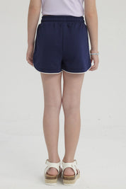 Short azul marino para niña con cordón ajustable sin estampa ideal para días de juego y aventuras al aire libre