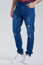 JEANS HOMBRE SKINNY ROTURA AZUL OSCURO