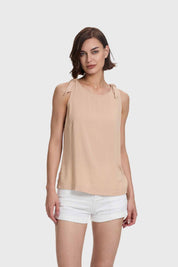 Blusa Mujer Aplicación Nudo Pabilo Beige