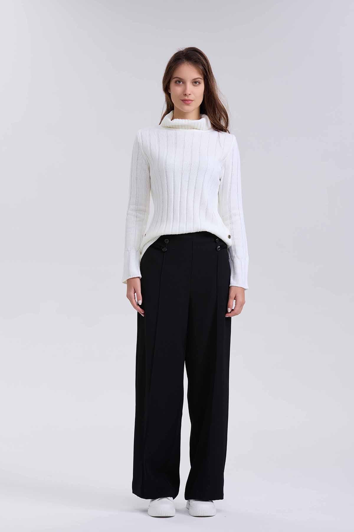 Pantalón Mujer Sastrero Aplicación 3 Botones Negro