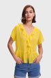 Blusa Mujer Abotonada Aplicación Amarillo