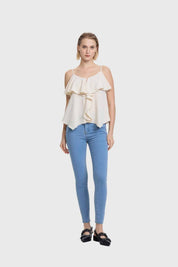 Polera Mujer Peto Pabilo Vuelos Delanteros Arena